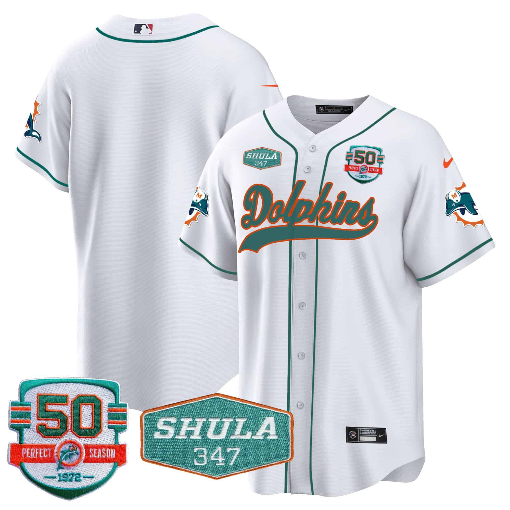 Men Miami Dolphins Blank White 2024 Nike 50th Don Shula Memorial Patch Baseball NFL Jersey->customized nfl jersey->Custom Jersey